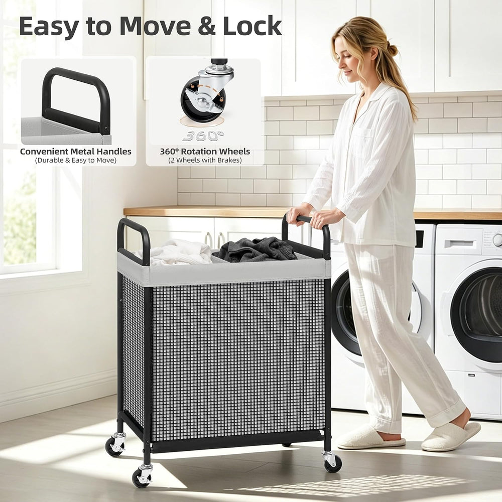 STORAGE MANIAC Rolling Laundry Hamper with Wheels 2-Section Laundry Sorter Ro...