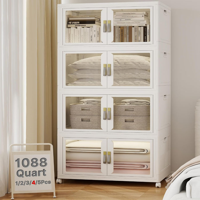 1088QT Stackable Storage Bins with Lids, 272Gal Foldable Storage Cabinets
