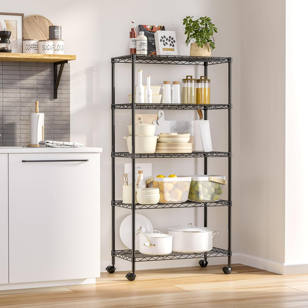 5-Tier Steel Wire Shelving, 30" W x 14" D x 61.5" H, Black