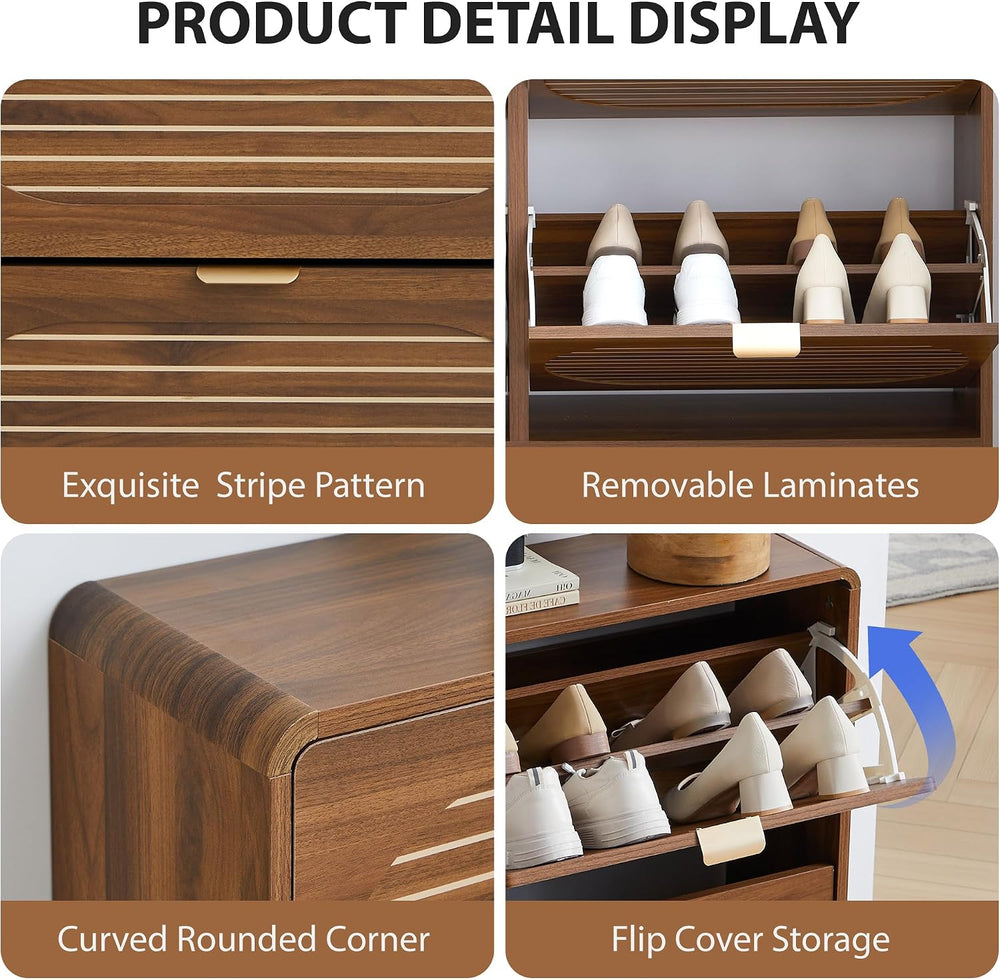 47" Large Shoe Storage Cabinet with 4 Flip Drawer Arched Fluted Pattern,...