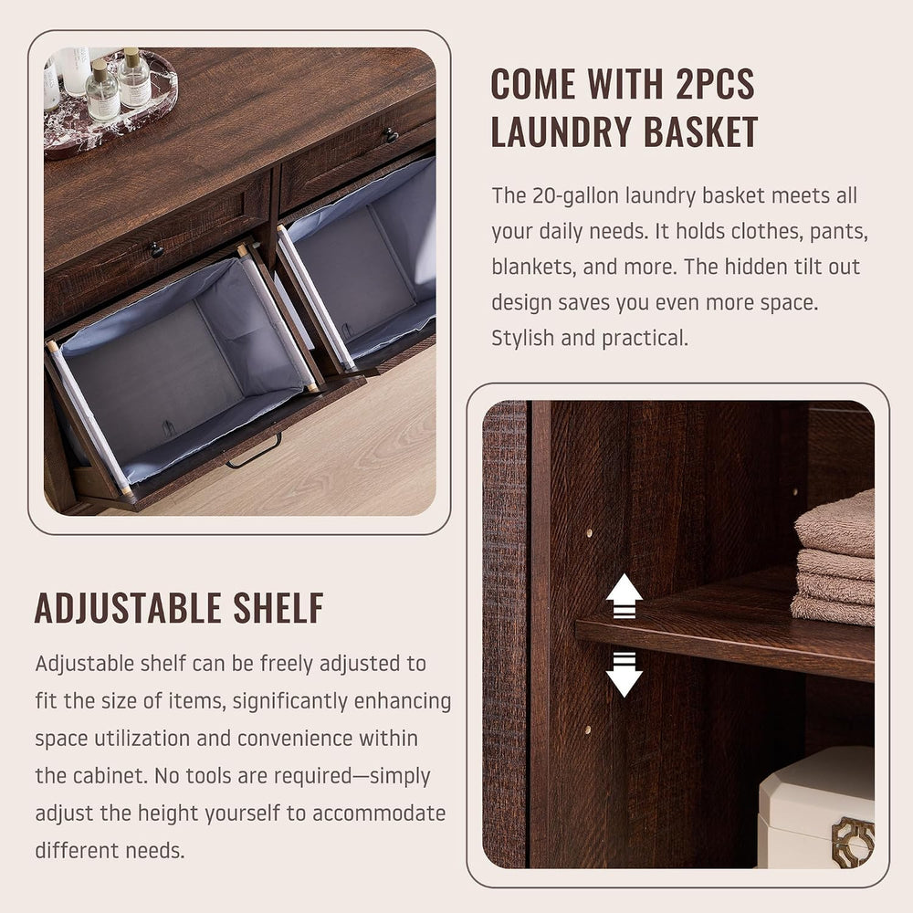 IFBUY Triple Tilt Out Laundry Hamper Cabinet, Trash Cabinet, Brown