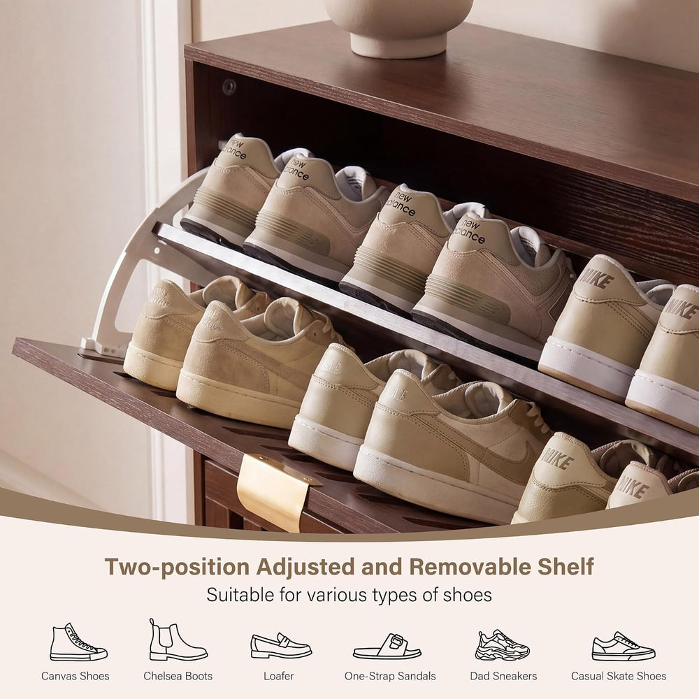 Shoe Cabinet with 3 Flip Drawers for Entryway, Walnut