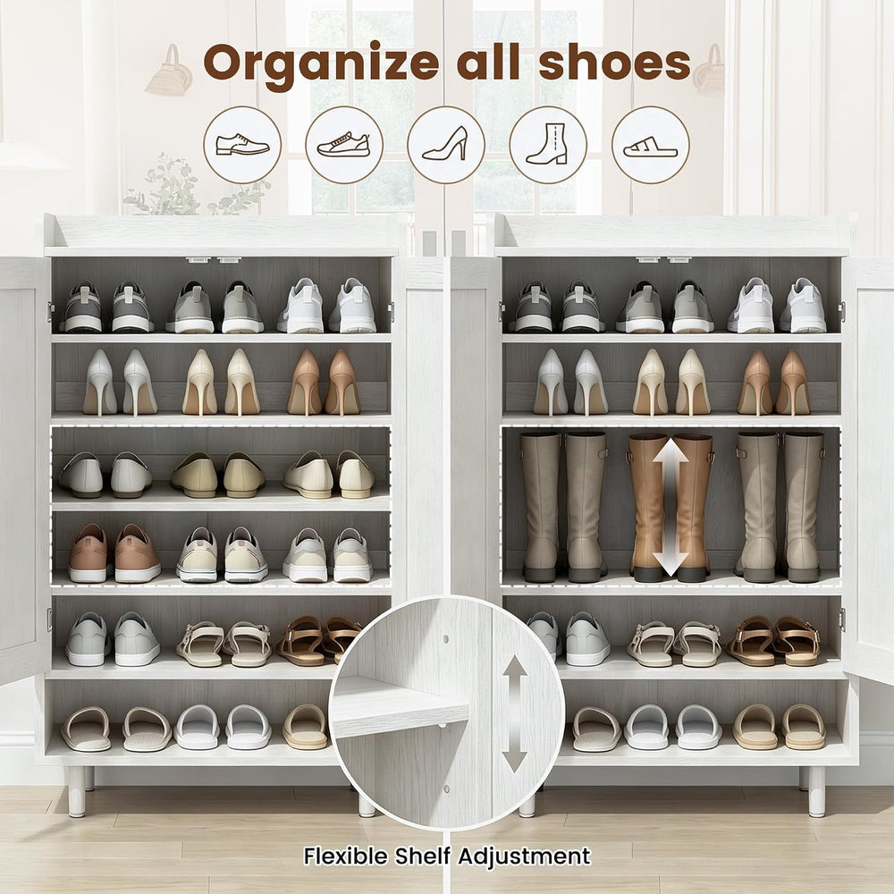 Miereirl 6-Tier 3 Doors Shoe Storage Cabinet, 45" Tall Entryway Shoe Sto...