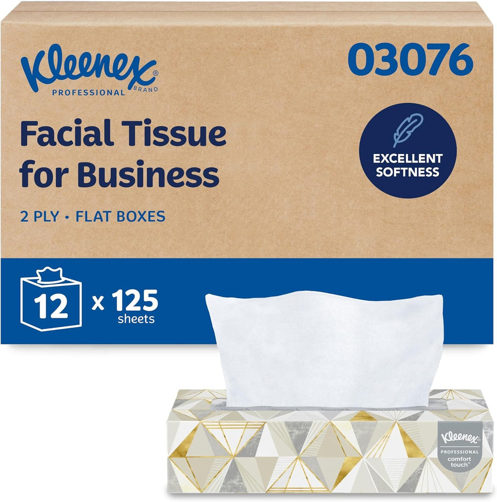 Kleenex Professional Facial Tissue, Bulk, 12 Boxes x 125 Tissues (03076)