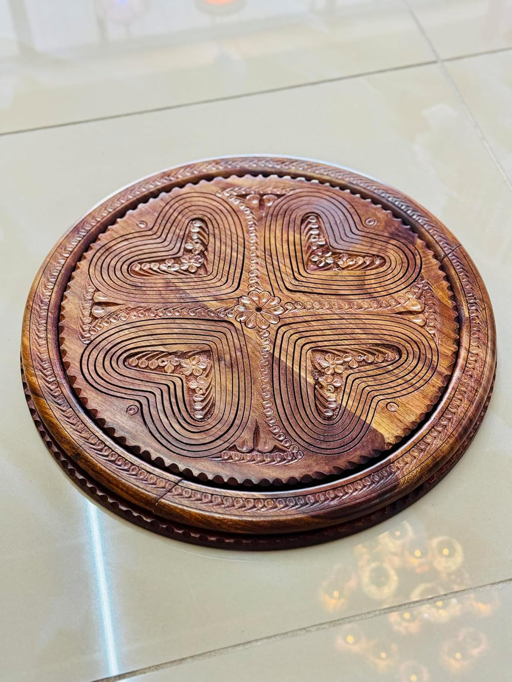 Handmade 14″ Collapsible Wooden Basket, 4-Compartment Heart Design in Himalay...