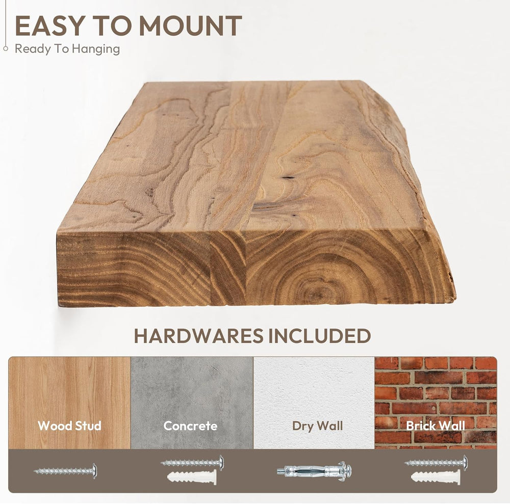 Marsmiles 30 inch Floating Shelves for Wall Elm Wood Live Edge Shelves|Rustic...