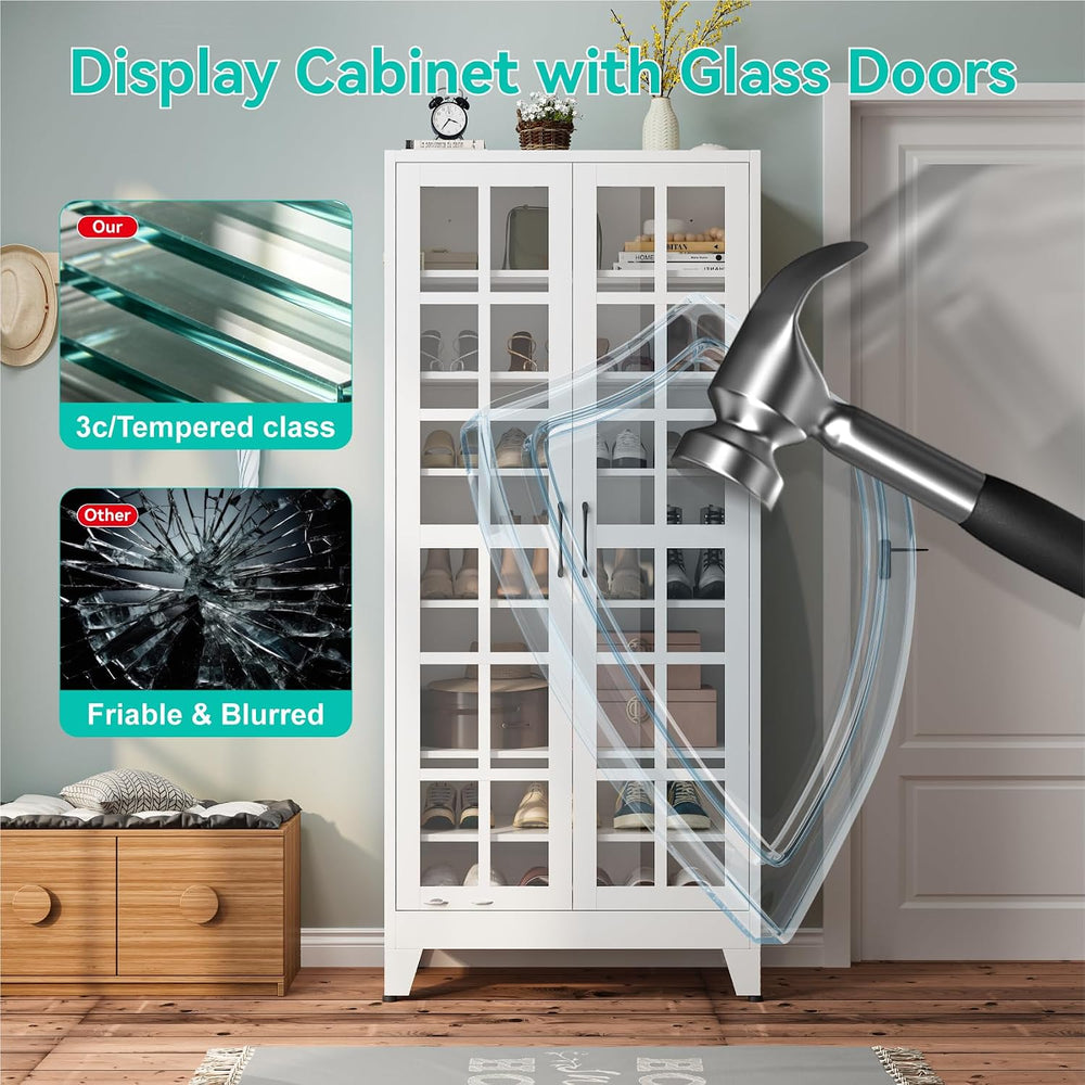 Tall Shoe Cabinet with Doors and Adjustable Shelves