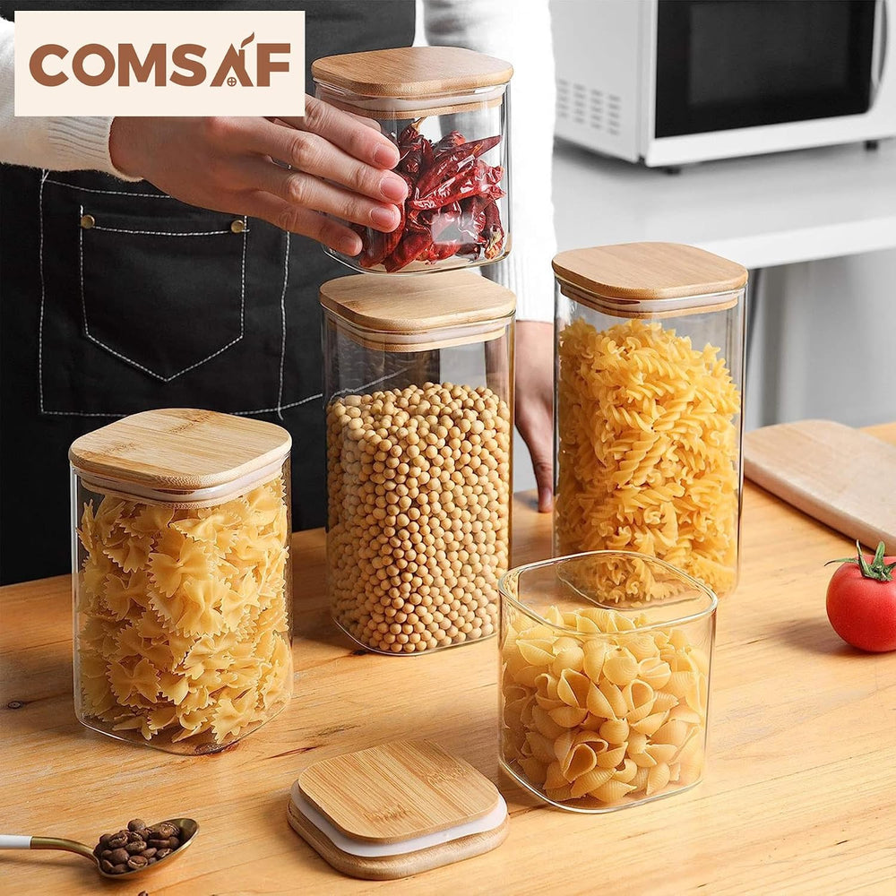ComSaf Glass Pantry Storage Containers (0.7Qt/1.2Qt/1.6Qt) Set of 6, Square