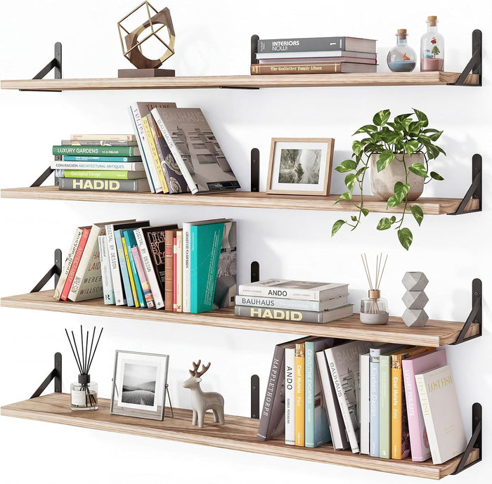 YGEOMER 35.4in Floating Shelves for Wall, Light Carbonized Brown Set of 4