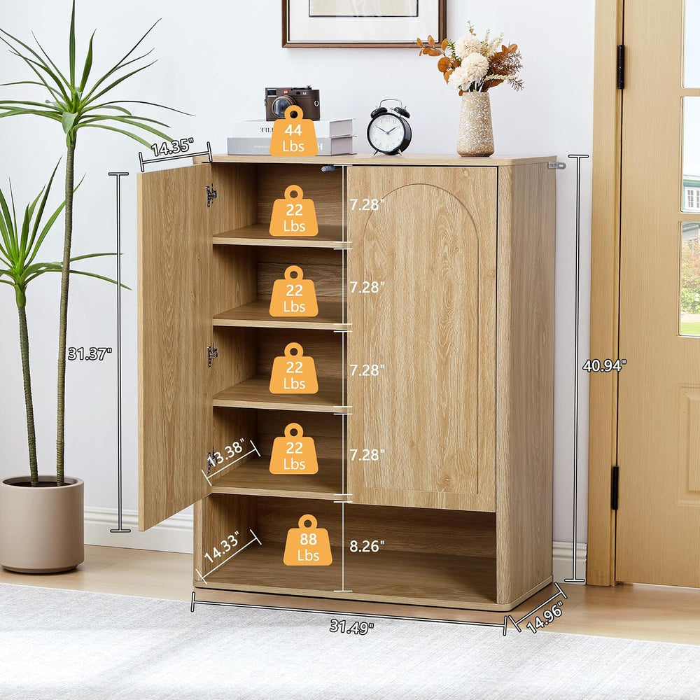Tall and Large Shoe Storage Cabinet Set of 2 with Doors and Adjustable Shelve...