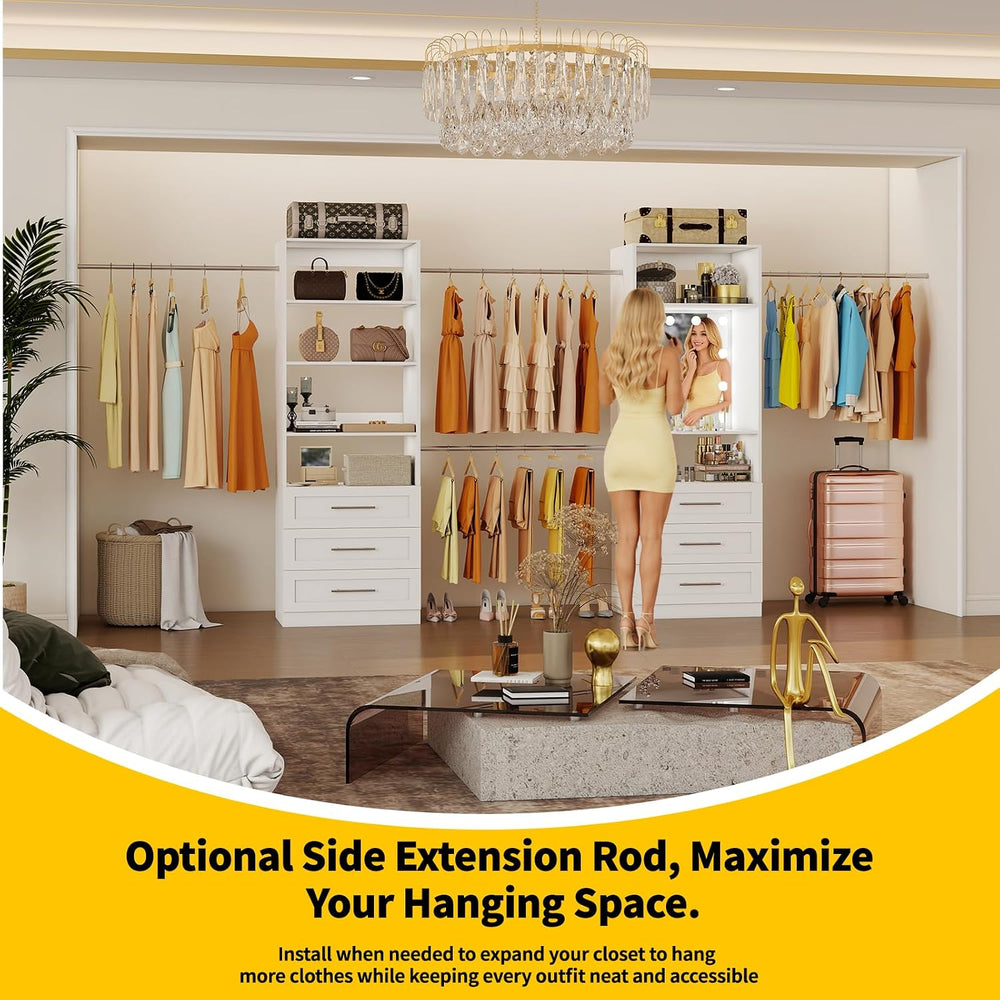 Closet System with 6 Drawers & Mirror, 4-12FT Closet Organizer System wit...