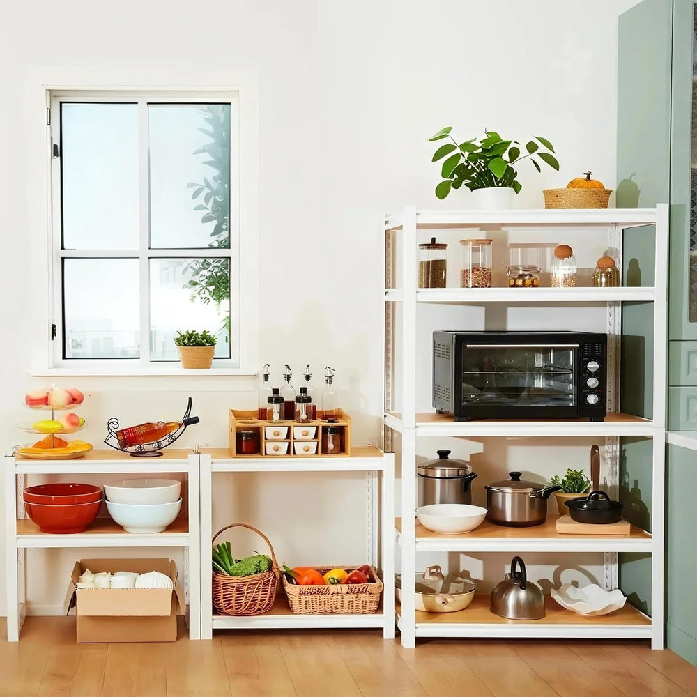 5 Tier White Storage Shelves - Adjustable Pantry Shelves Metal Closet Shelf, ...