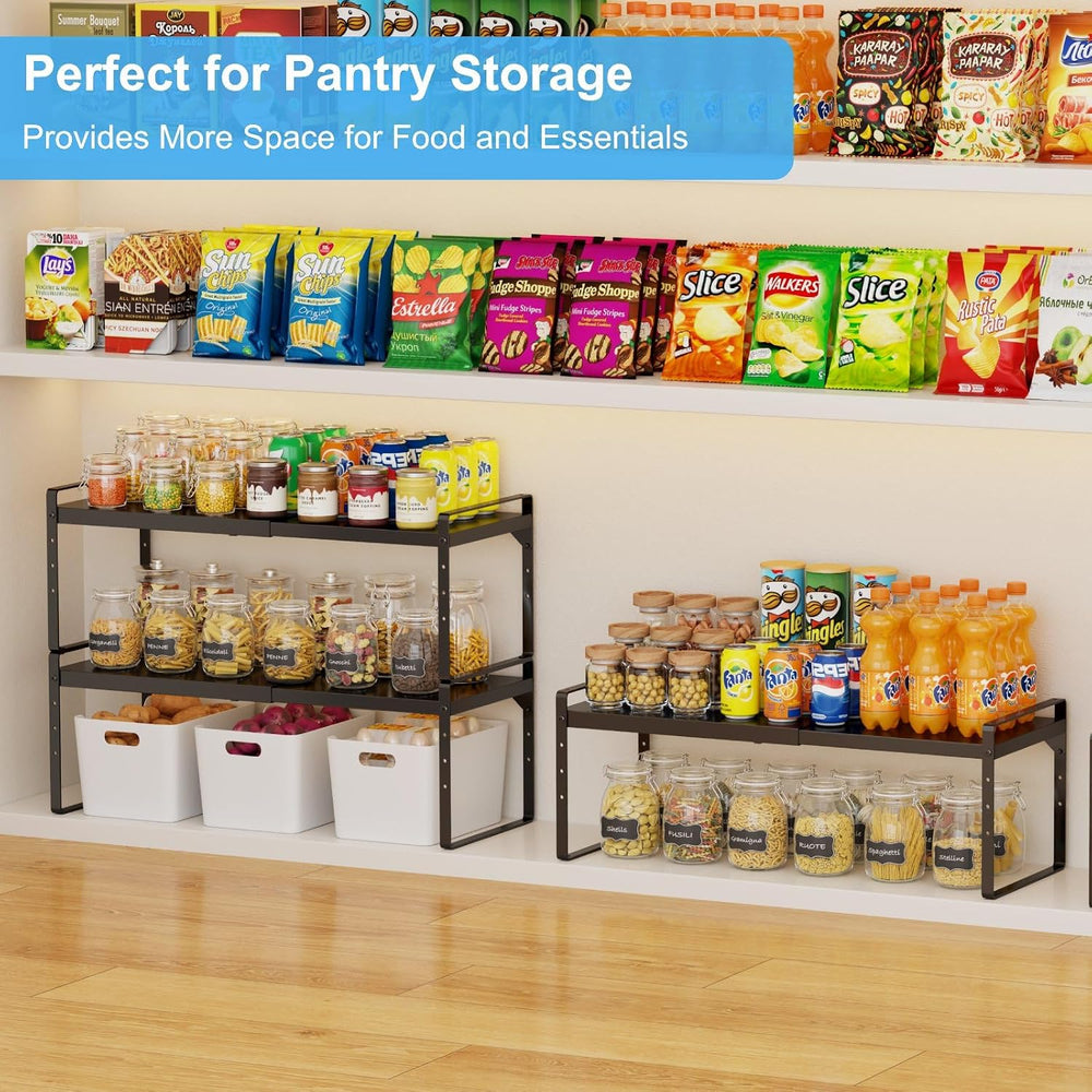 Expandable Kitchen Cabinet Shelf Organizer, Stackable Metal Storage Shelves