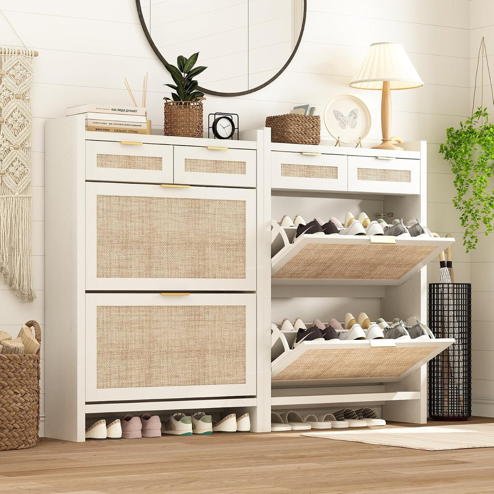 Shoe Organizer Cabinet Storage for Entryway - Slim Rattan Shoe Rack for Front...