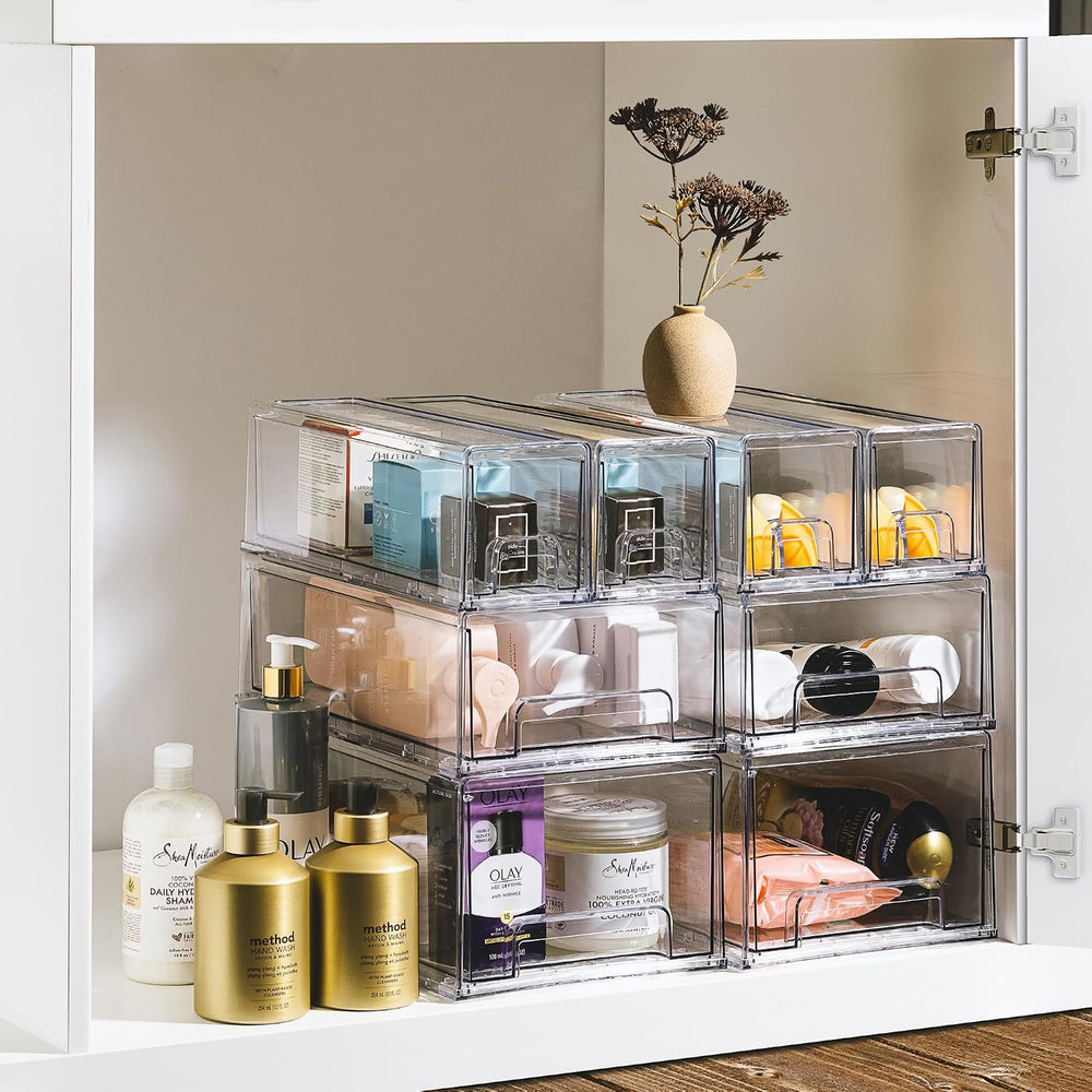 Sorbus Clear Stackable Storage Drawers with Handles (1 Large + 2 Small)