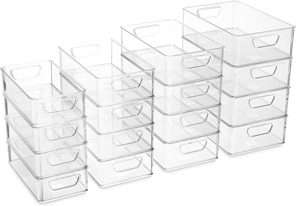 Munfix Set Of 16 Refrigerator Organizer Bins - Plastic Pantry Organization an...