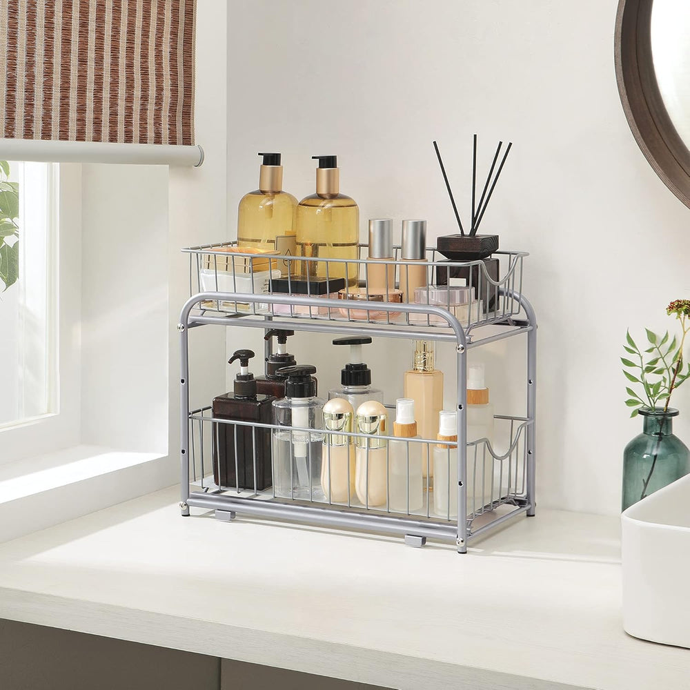 SONGMICS 2-Tier Under Sink Pull Out Organizer, Kitchen Bathroom Spice Rack