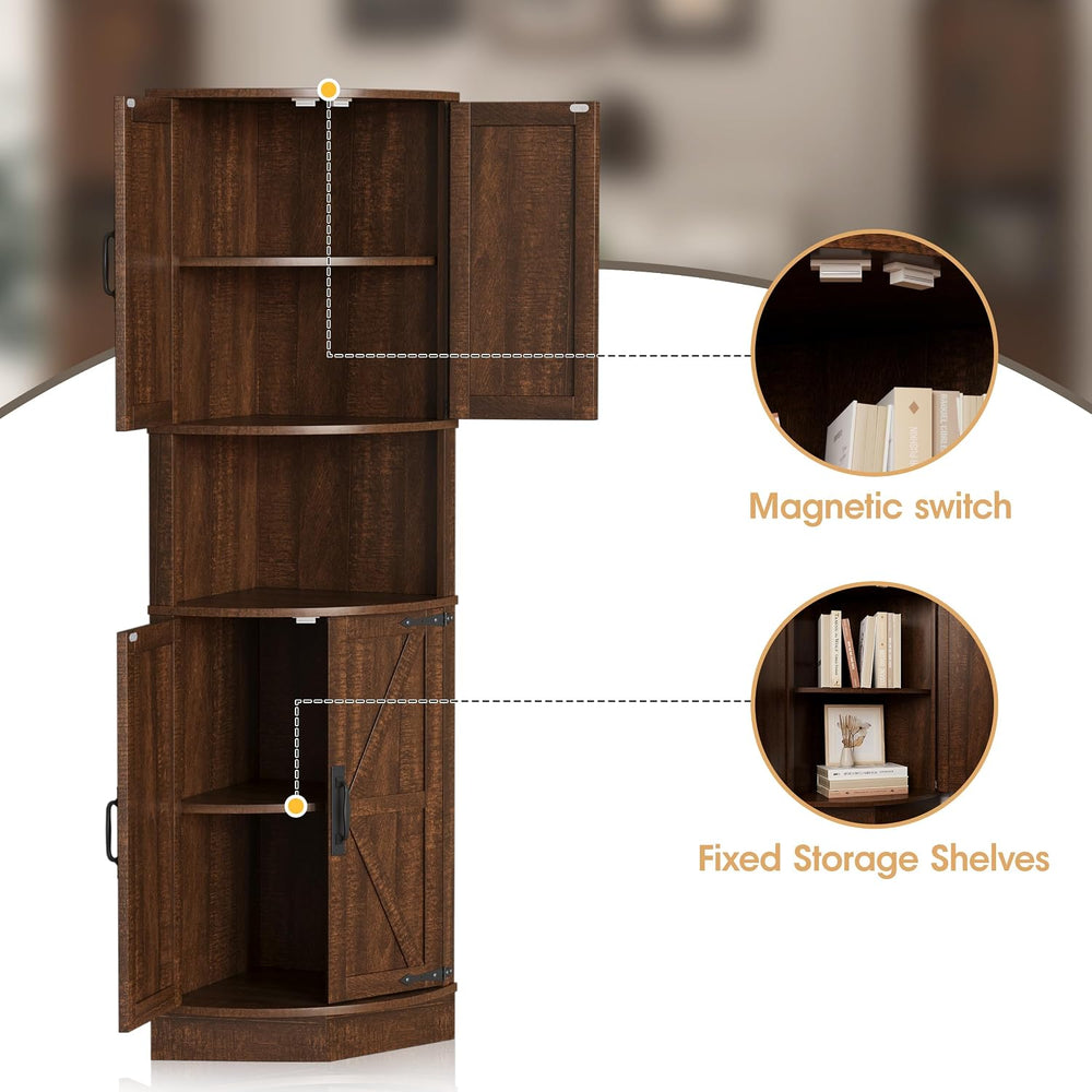 Vabches 64.8" Tall Farmhouse Corner Cabinet with 4 Doors and 5 Storage S...