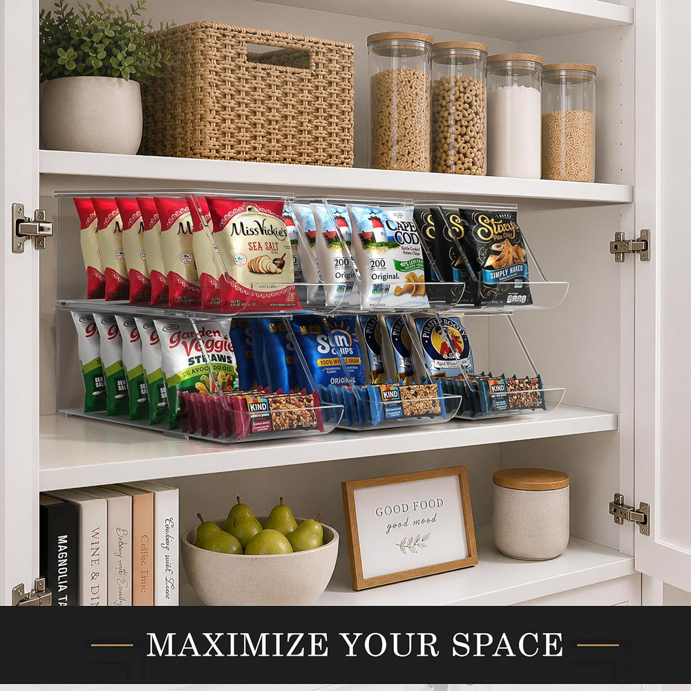 Sorbus Snack Organizer for Pantry, Clear Stackable Chip Bins (4 Pack)