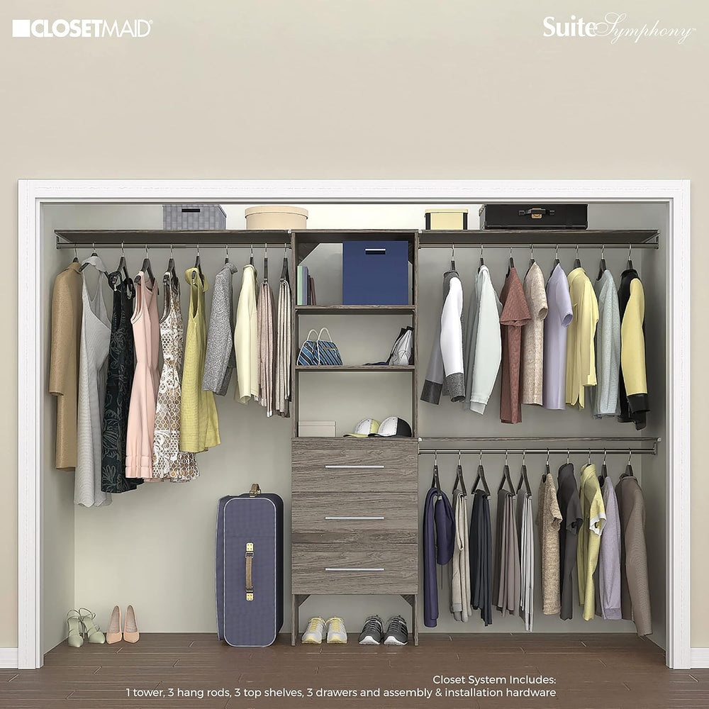 ClosetMaid SuiteSymphony Wood Closet Organizer Kit with Tower, 3 Hang Rods, T...