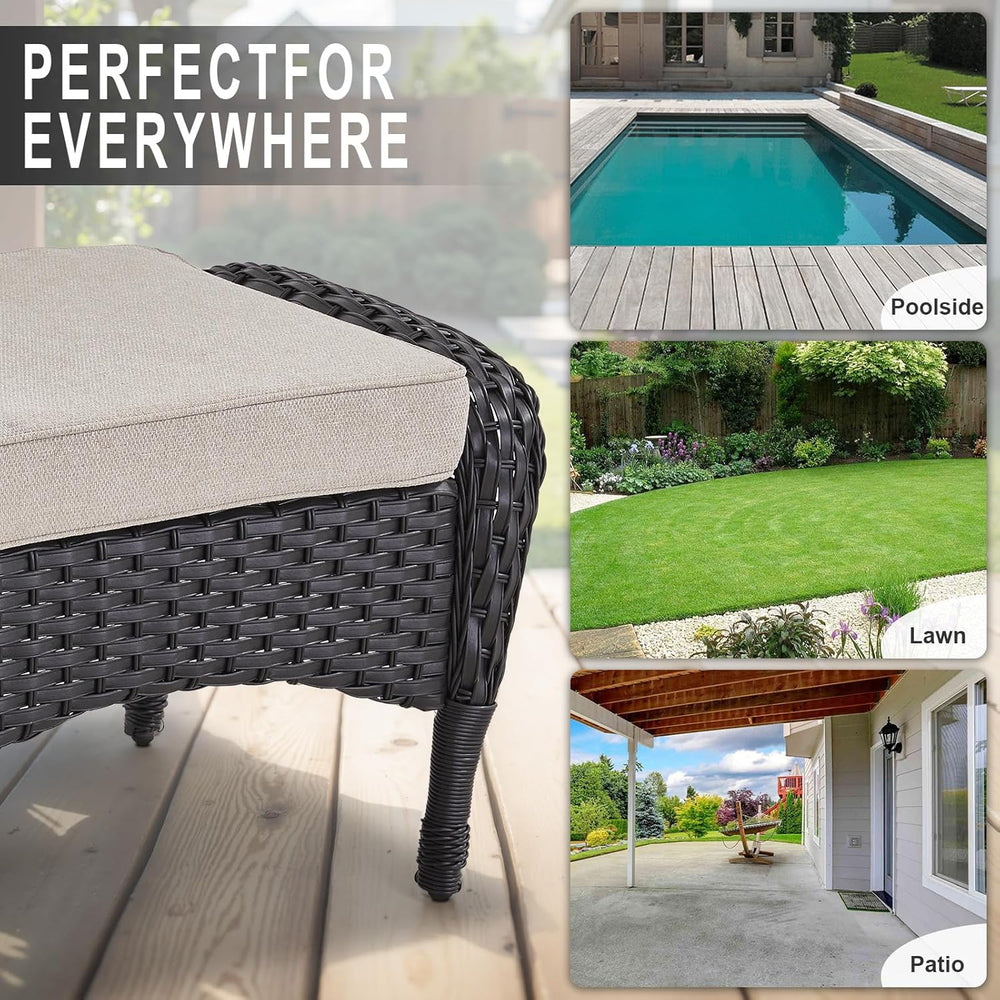 Belord Outdoor Ottomans for Patio Foot Rest - 25 Inch PE Wicker Foot Stool Se...