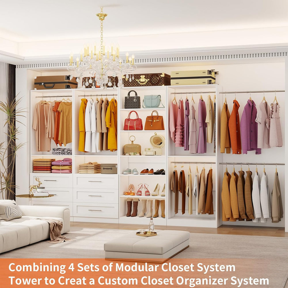 Closet System Set of 4, 8-21FT Closet System with 6 Drawers, 8 Shelves & ...