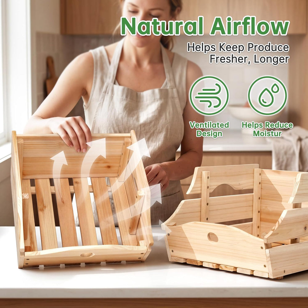 2-Tier Wooden Potato and Onion Storage Bins, Pantry Organizers and Storage, F...