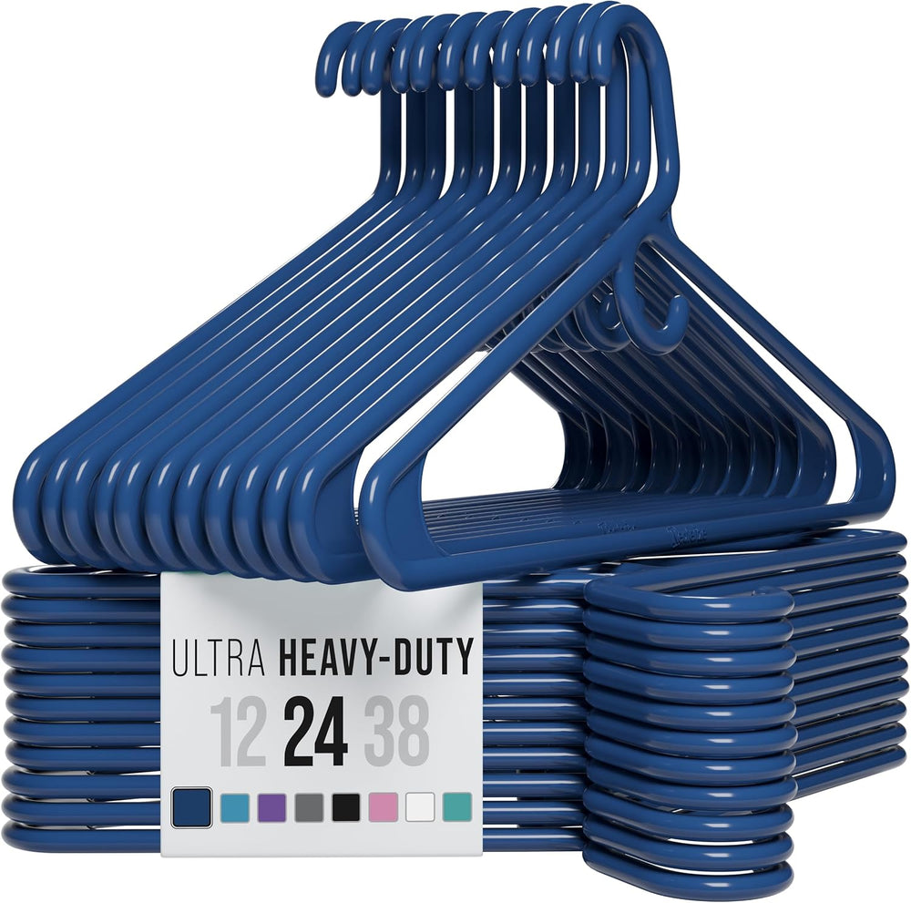 NEATERIZE Thick Heavy Duty Hangers - Navy Plastic Clothes Hangers 24 Pack - G...