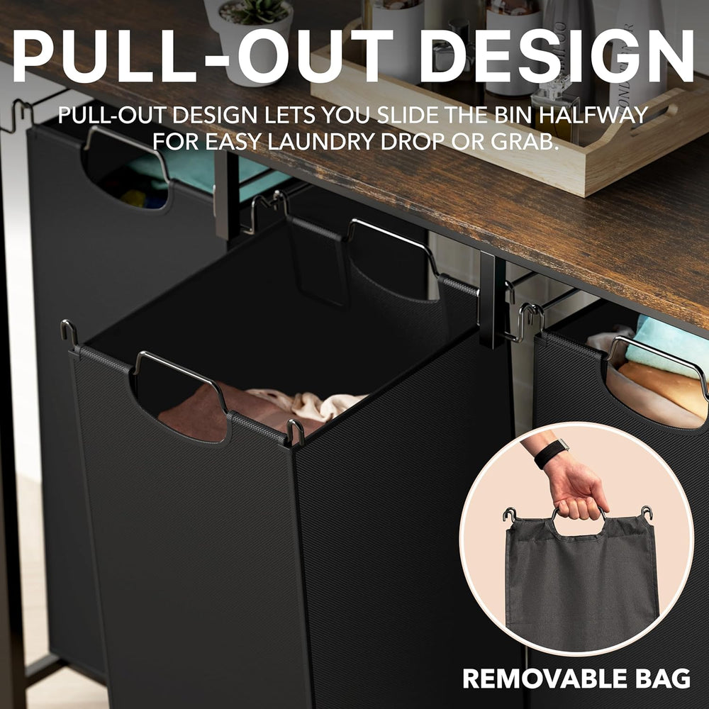 Simple Houseware 3-Section Laundry Sorter w/Tabletop Shelf, Rustic Brown