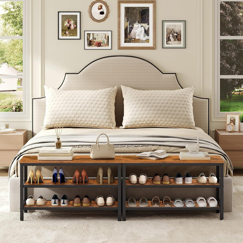 YATINEY Wooden Shoe Bench, 3-Tier Industrial Shoe Storage Bench, Sturdy Shoe ...