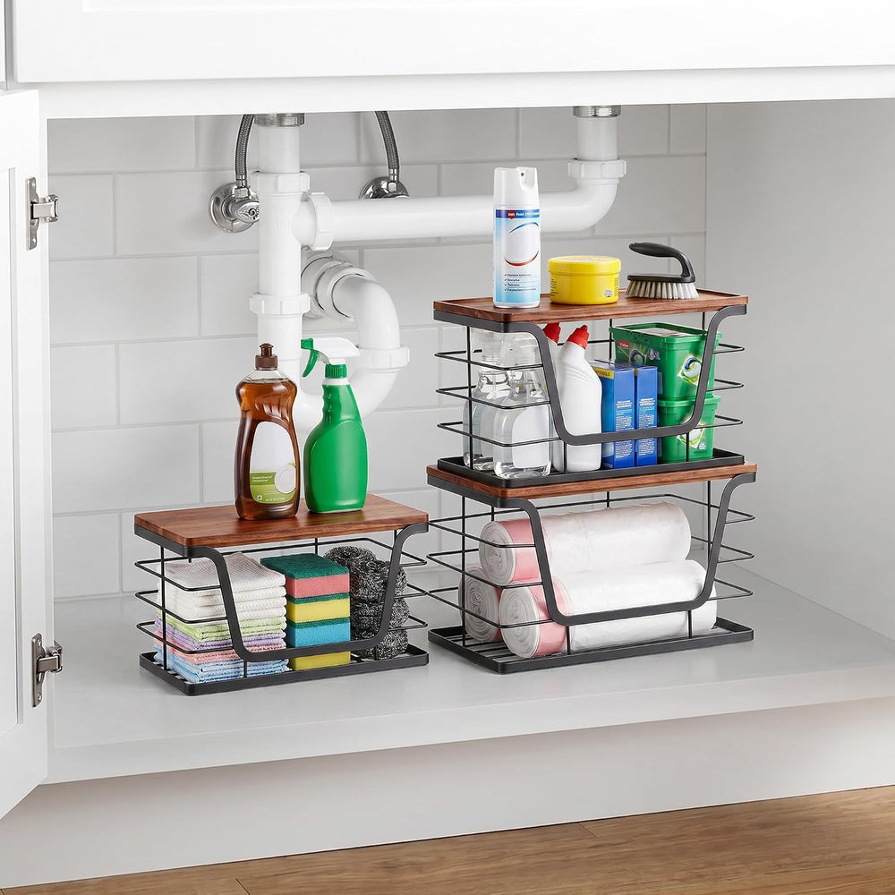 ALOCEO 3 Pack Stackable Storage Bins with Lids, Stainless Steel Trash Bag Dis...