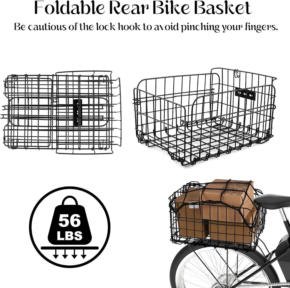 Aodaer Bike Basket with Removable Liner Bag Cargo Net Large Folding Bike Bask...