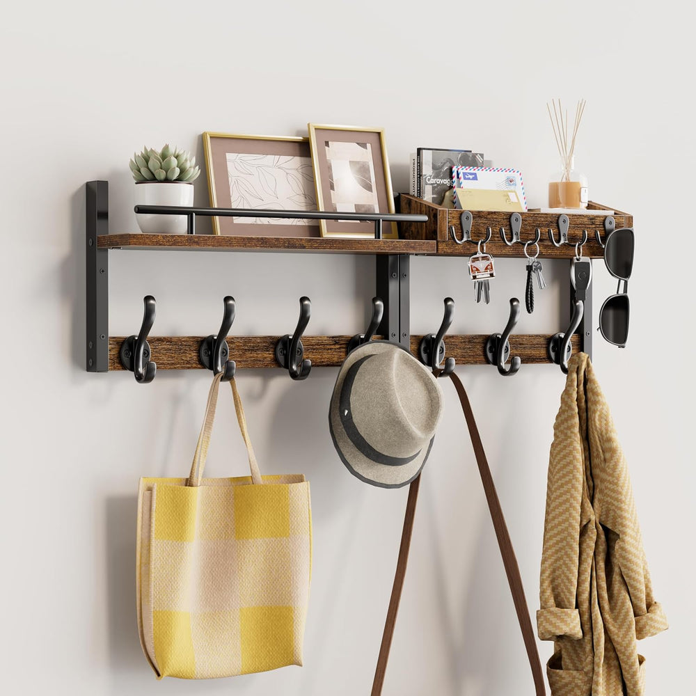 29 inch Coat Rack Wall Mount with Shelf, Entryway Wall Shelf with Hooks, Heav...