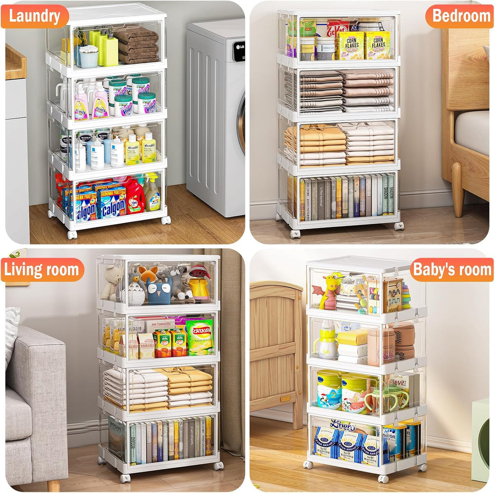 4 Tier Plastic Storage Bins with Lid 23QT, Stackable Storage Containers with ...