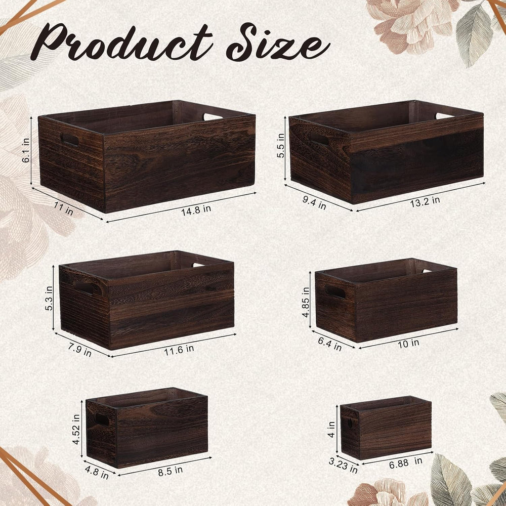 AceOrbit Set of 6 Rustic Wood Crates, Nesting Storage Boxes,Dark Brown
