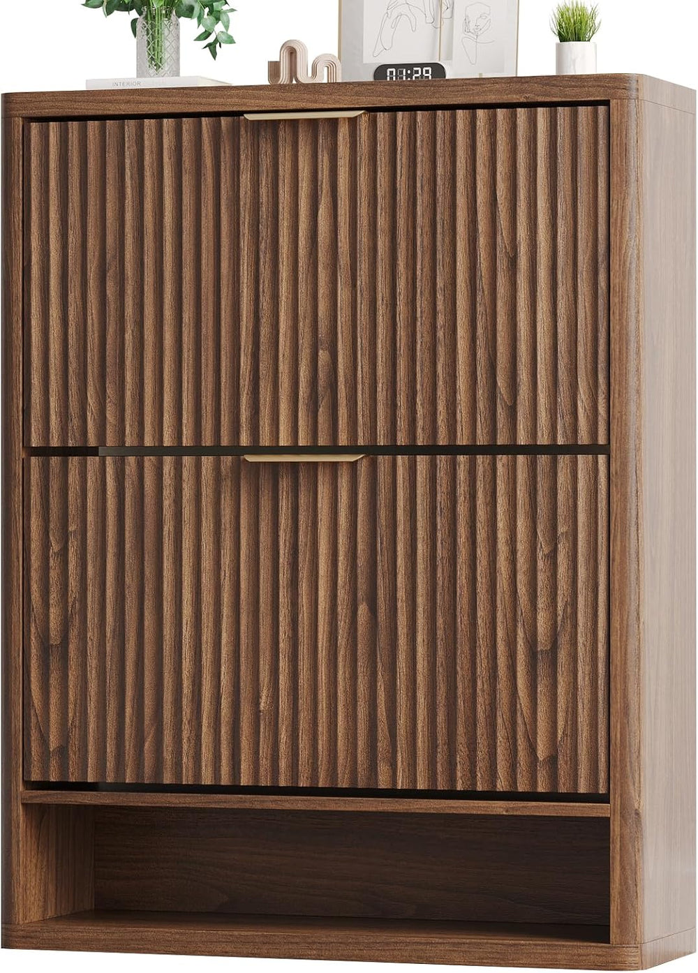 Fluted Shoe Cabinet Storage with 2 Flip Drawers, Narrow Shoe Storage Organize...