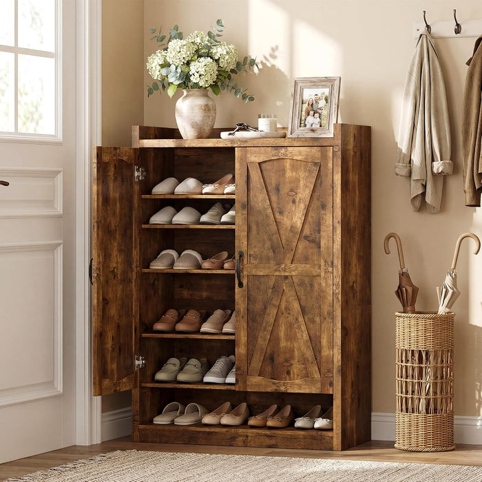 Farmhouse Shoe Storage Cabinet with Doors for Entryway, Rustic