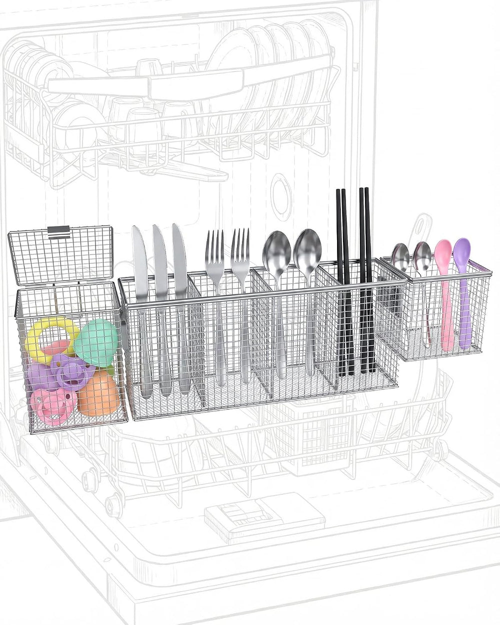 3-in-1 Dishwasher Silverware Basket Set, 304 Stainless Steel