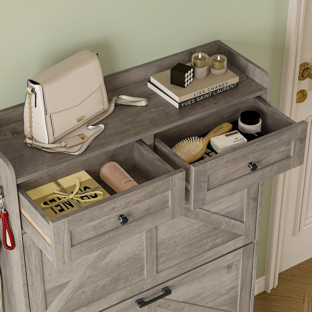 BORNOON Shoe Storage Cabinet for Entryway, Farmhouse Narrow Shoe Cabinet with...