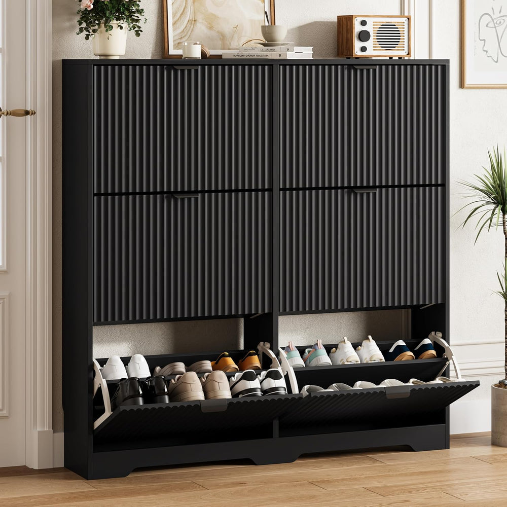 HUANLEGO Shoe Cabinet Storage for Entryway with 6 Flip Drawers, Black