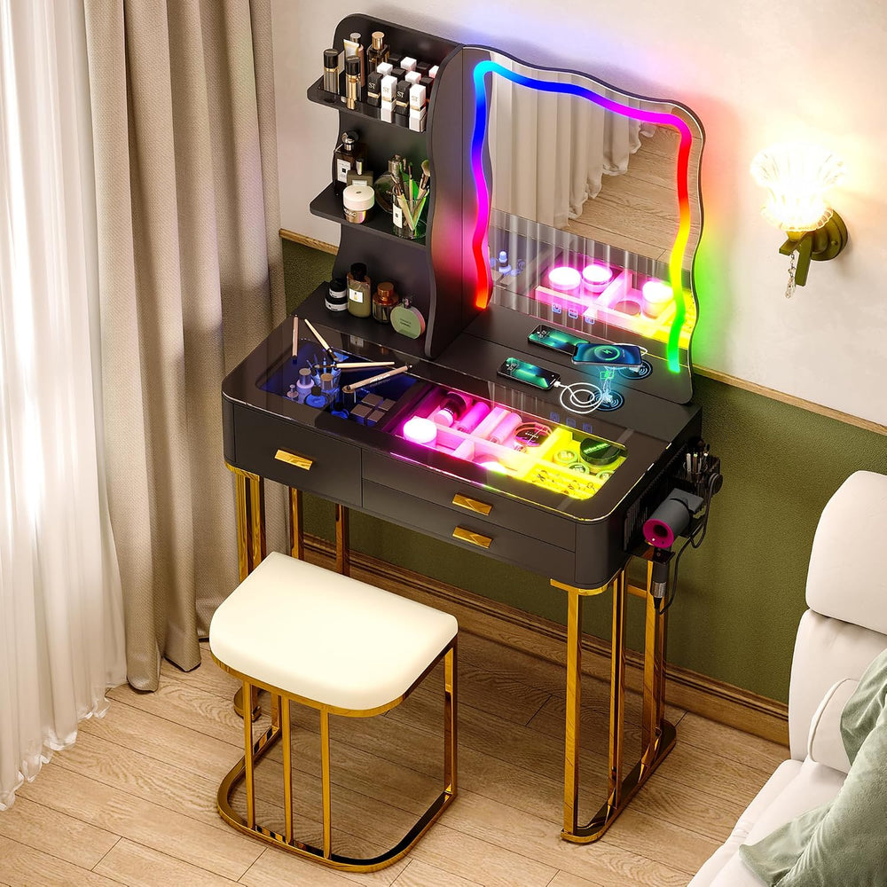 RGB Makeup Vanity Desk with Wireless Charging Station,7 Dynamic and 7 Static ...