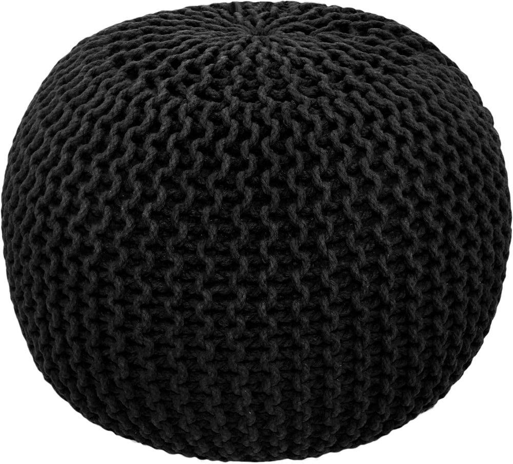 COTTON CRAFT Round Black Pouf -Hand Knitted Cotton Braid Cord Dori Ottoman