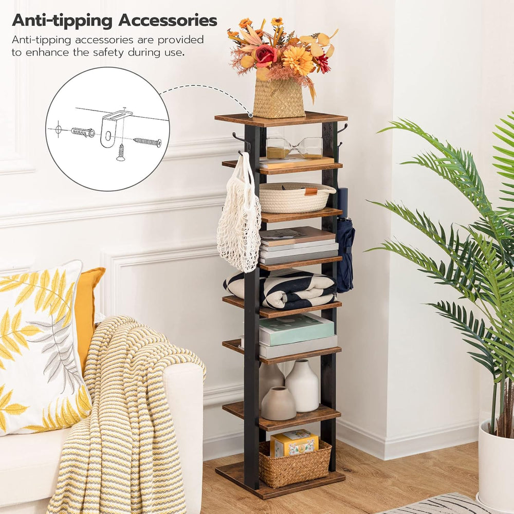 HOOBRO 8 Tiers Vertical Shoe Rack, Wooden Shoe Storage Organizer with Hooks, ...