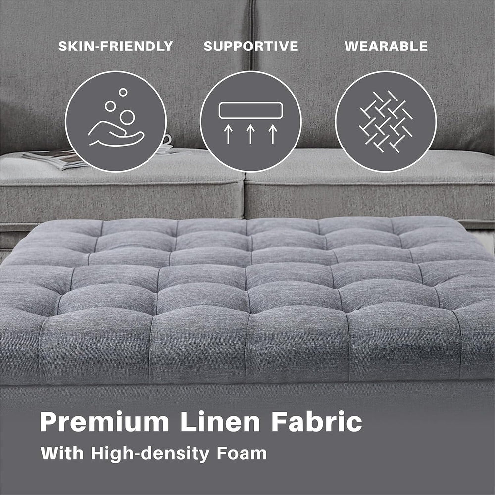 Redlife 35 Inch Large Square Storage Ottoman, Coffee Table Ottoman, Linen