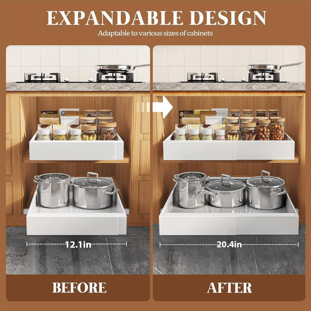 Seinloes 4 Pack Expandable Pull Out Cabinet Organizer 21"Deep With Raisi...