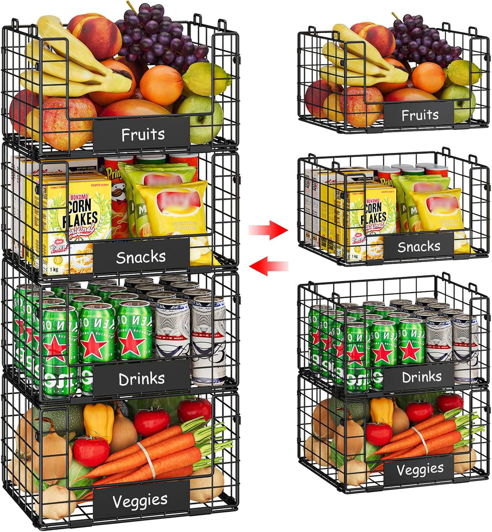 JKsmart 4 Pack XL Stackable Wire Baskets, Pantry Organizers and Storage