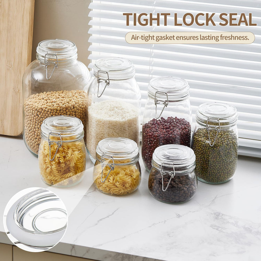 ODBCYWM 34oz Glass Food Storage Jars with Airtight Lids, Set of 4 – Clear Pre...