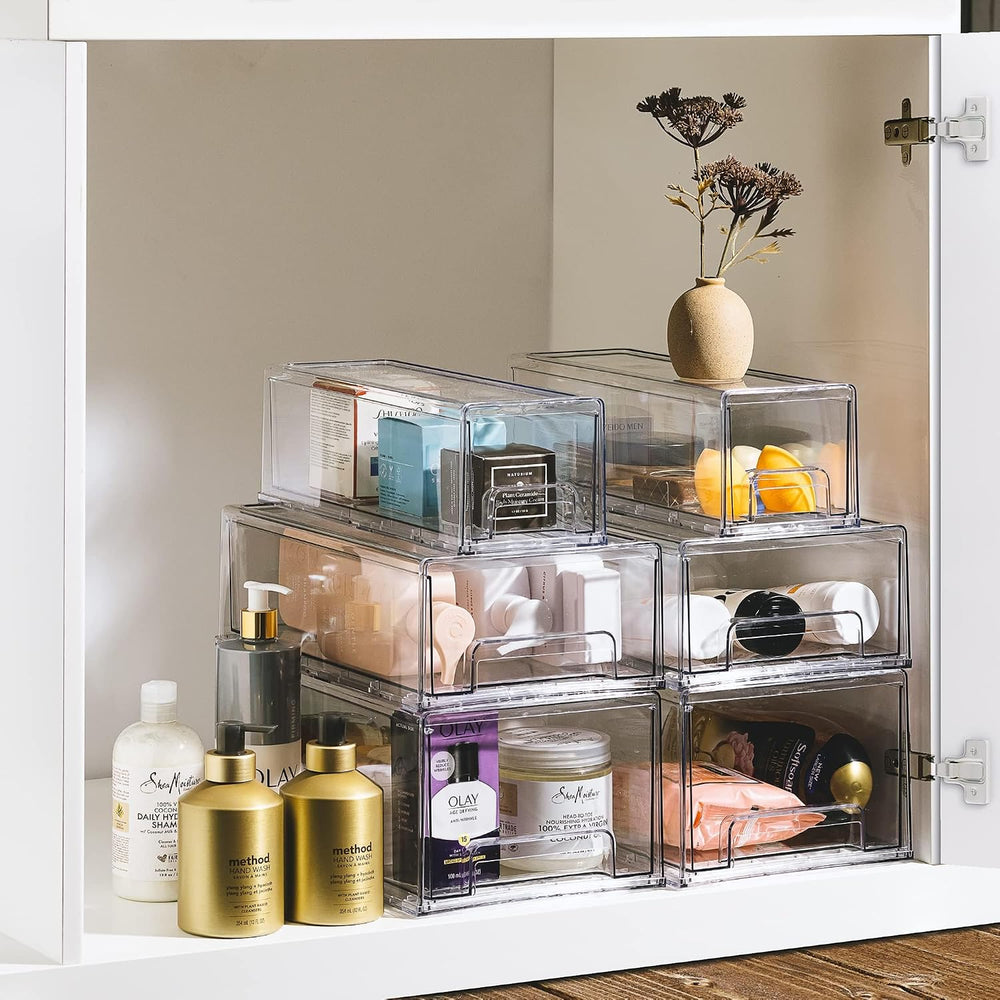 Sorbus Clear Storage Drawers for Refrigerator (Wide + Narrow Deep, 6 Pack)
