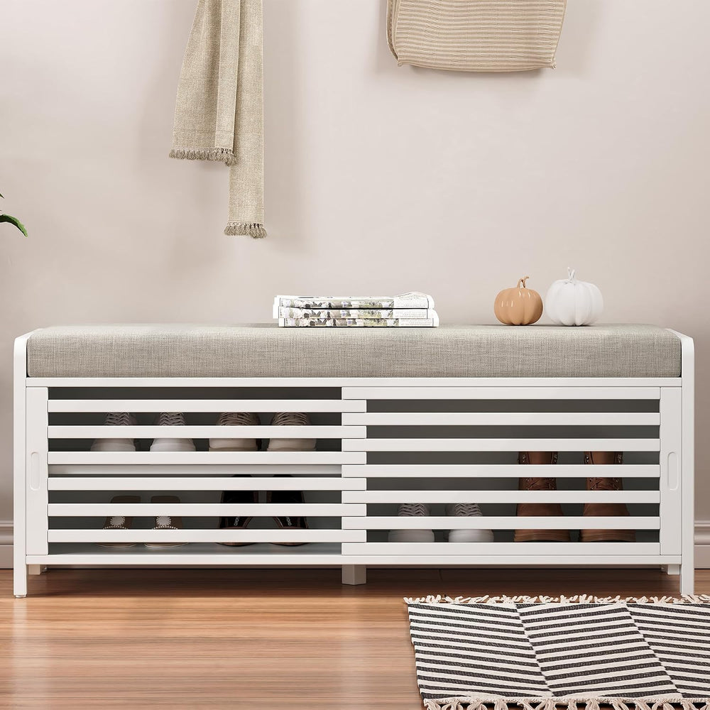 Ball & Cast 43.3" Wood Frame Entryway Storage Bench w/Shutter-Style ...