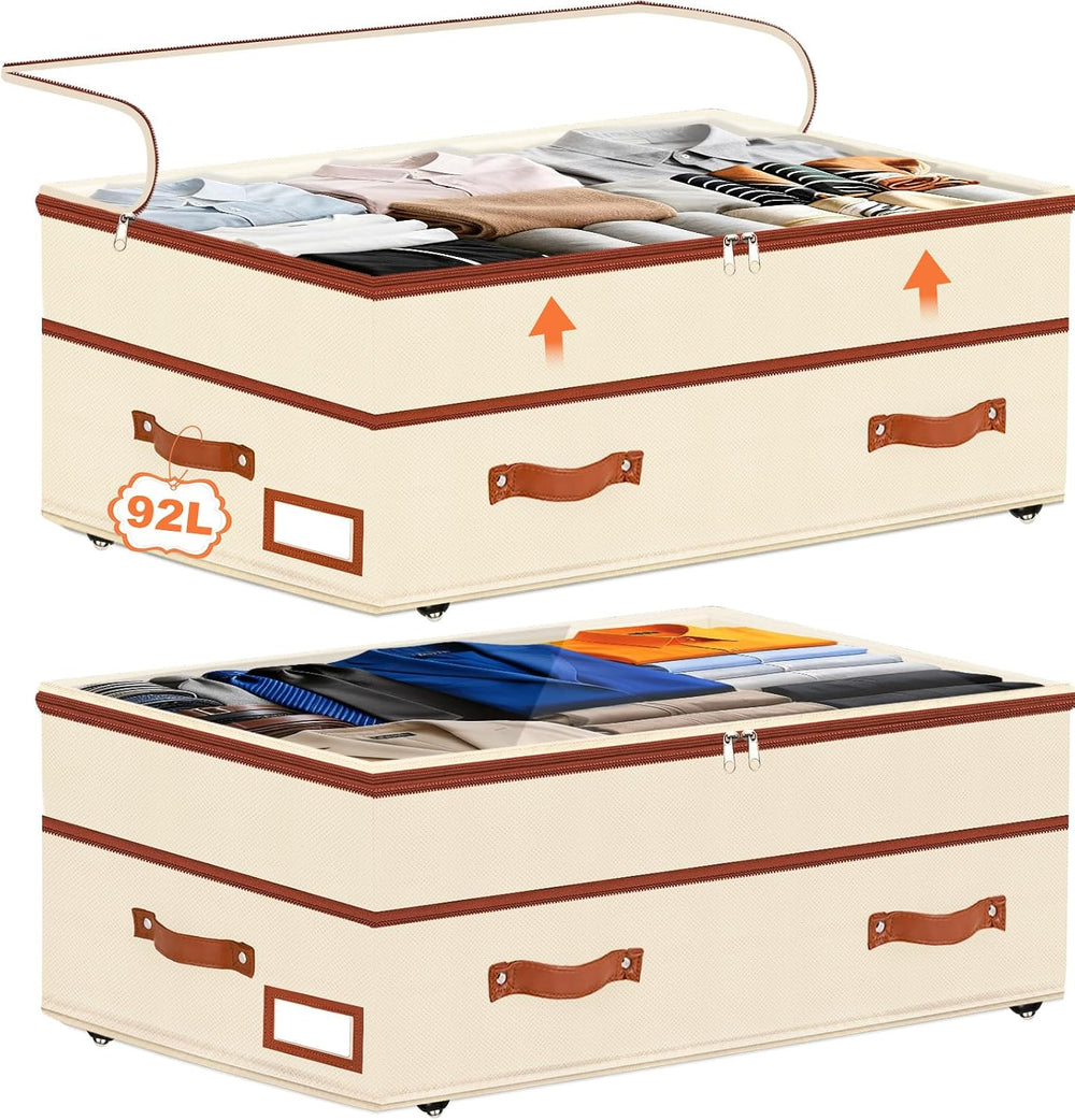 Dolicer 2 Pack Under Bed Storage with Wheels, 6in-10in Height Adjustable Unde...